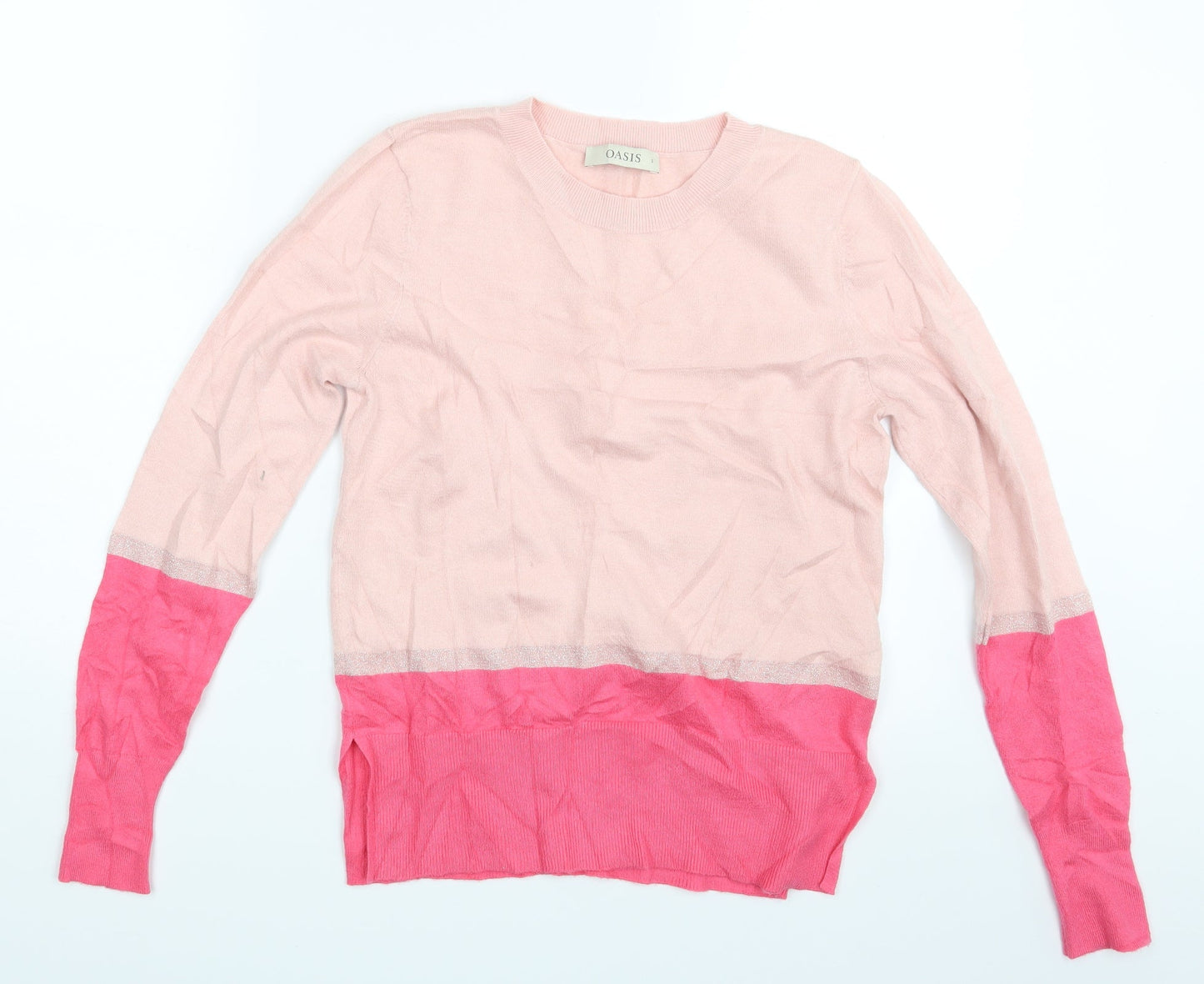 Oasis Womens Pink Striped  Pullover Sweatshirt Size S