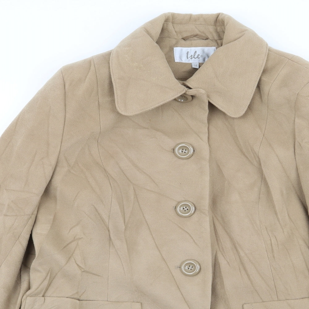 isle Womens Beige   Overcoat Coat Size 16