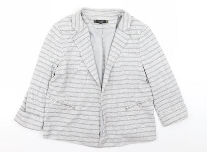 Additional front view of Principles women’s grey striped jacket blazer, size UK 16