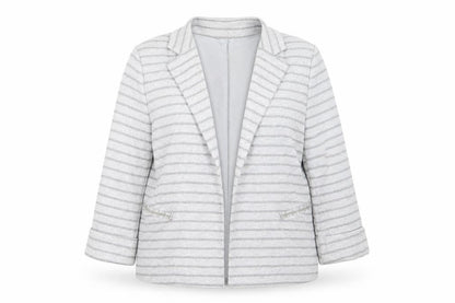 Front view of Principles women’s grey striped jacket blazer, size UK 16
