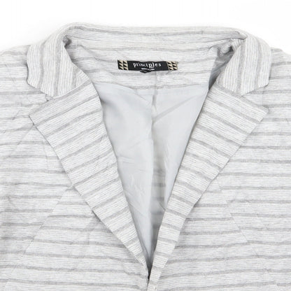 Close-up detail of Principles women’s grey striped jacket blazer, size UK 16