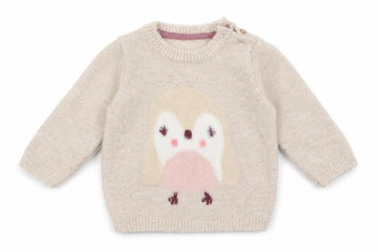 Front view of Asda George girls’ beige jumper, size 3-6, months