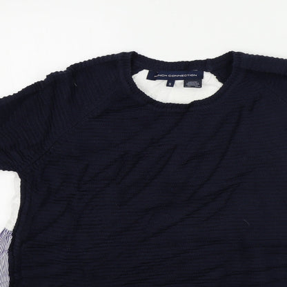 Close-up detail of French Connection women’s blue jumper, size S