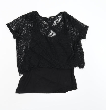 Front view of Miss Selfridge women’s black basic t-shirt, size UK 8