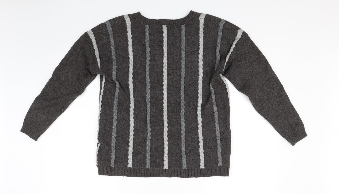 Casami Mens Grey Striped  Pullover Jumper Size M