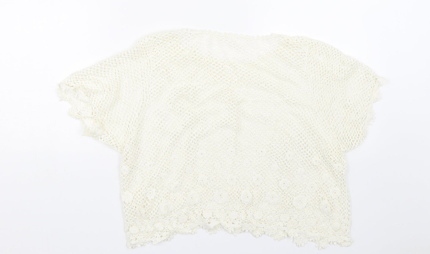 Preworn Womens White Floral Lace Cropped T-Shirt Size M