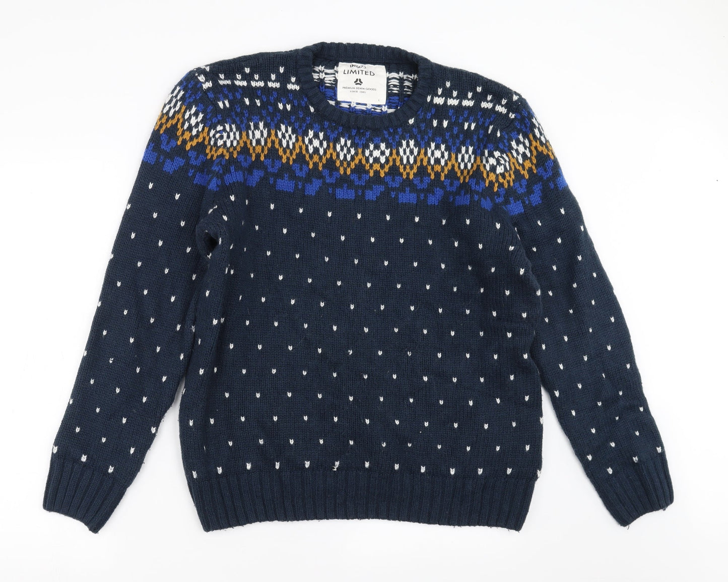 LIMITED Mens Blue Geometric Knit Pullover Jumper Size L
