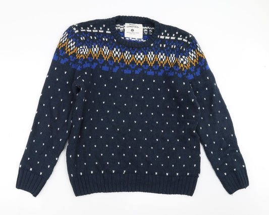 LIMITED Mens Blue Geometric Knit Pullover Jumper Size L