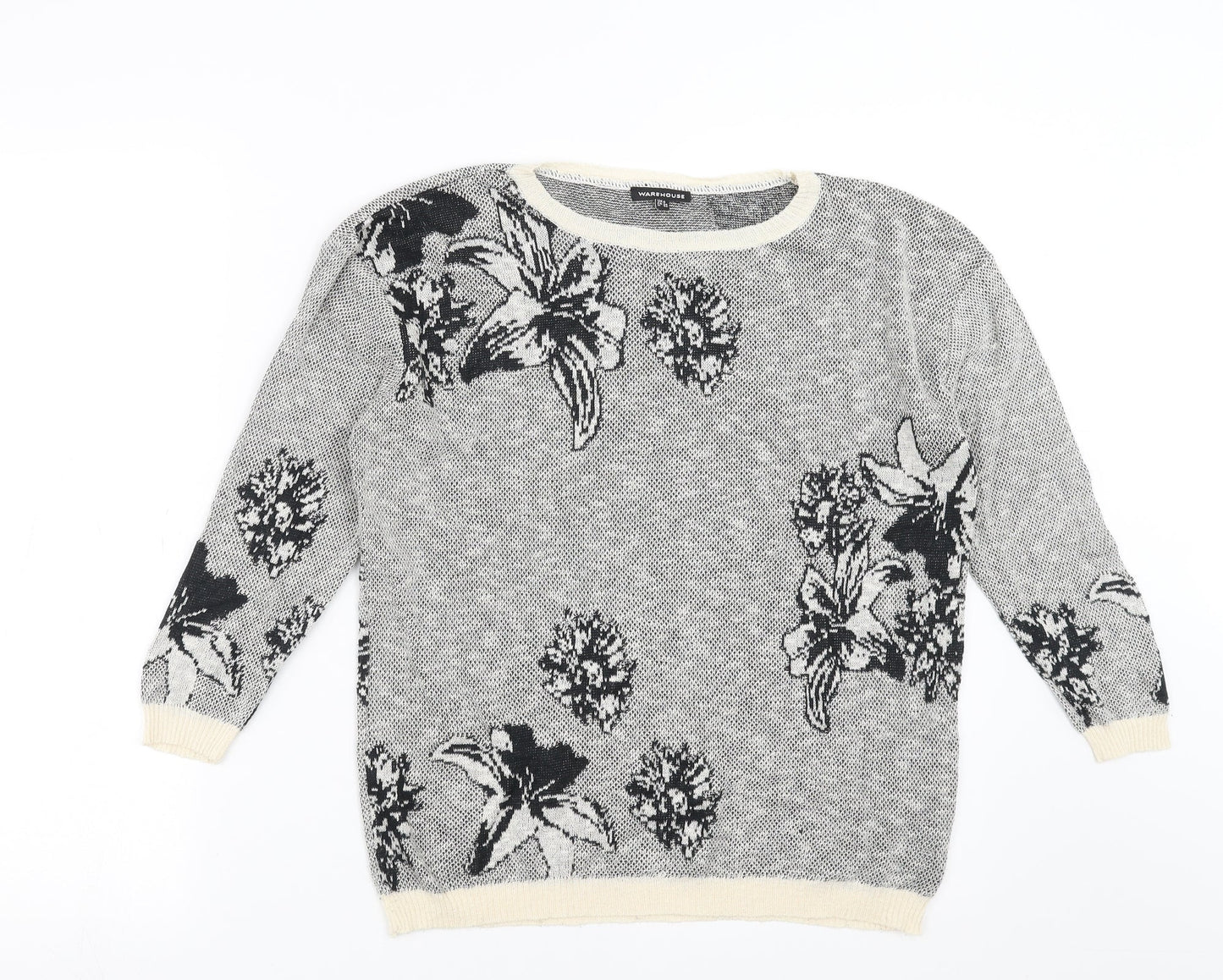 Warehouse Womens Grey Floral Knit Pullover Jumper Size 6