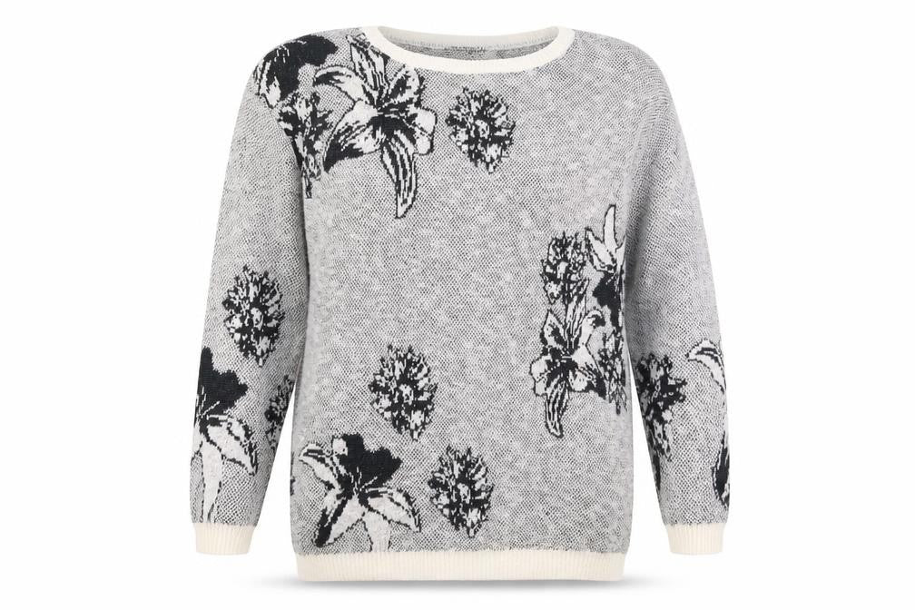 Warehouse Womens Grey Floral Knit Pullover Jumper Size 6