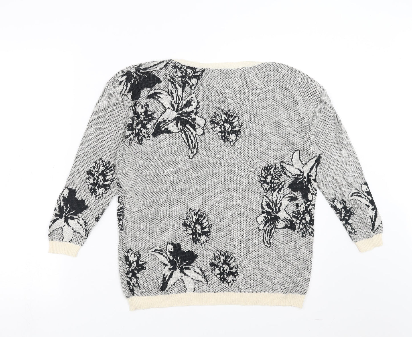 Warehouse Womens Grey Floral Knit Pullover Jumper Size 6