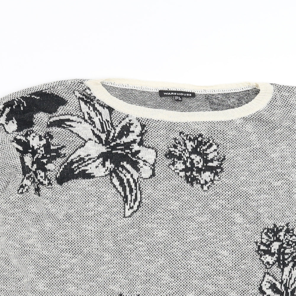 Warehouse Womens Grey Floral Knit Pullover Jumper Size 6