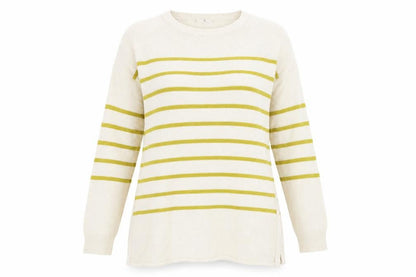 Front view of TU women’s beige striped knit jumper, size UK 12