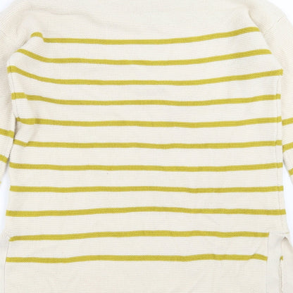 Brand and care label for TU women’s beige striped knit jumper, size UK 12