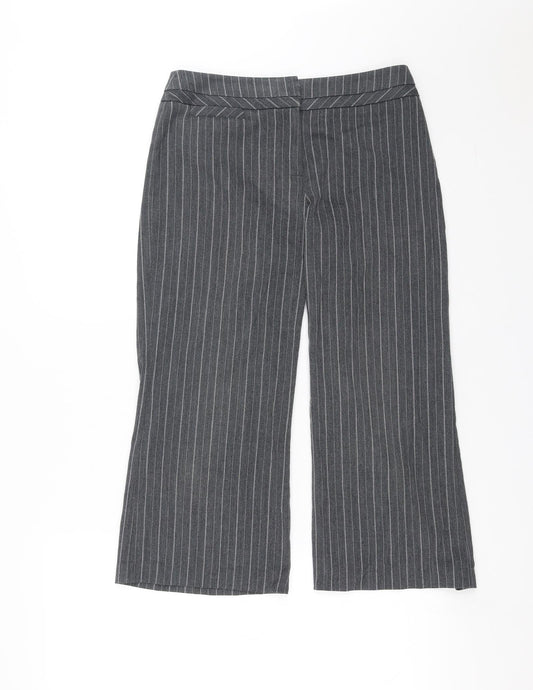 Marks and Spencer Womens Grey Striped  Cropped Trousers Size 6 L21 in
