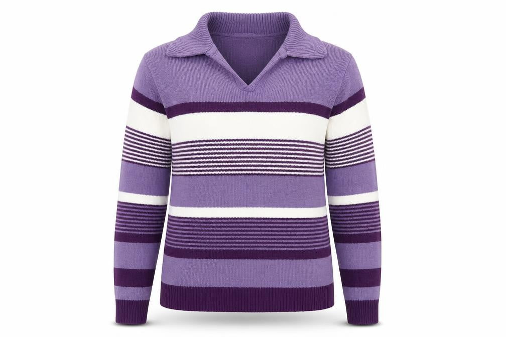 EWM Womens Purple Striped Knit Pullover Jumper Size S