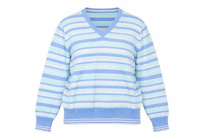 EWM Womens Blue Striped  Pullover Jumper Size 14