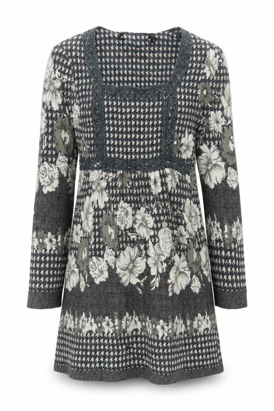 Womens Grey Floral  Jumper Dress  Size M