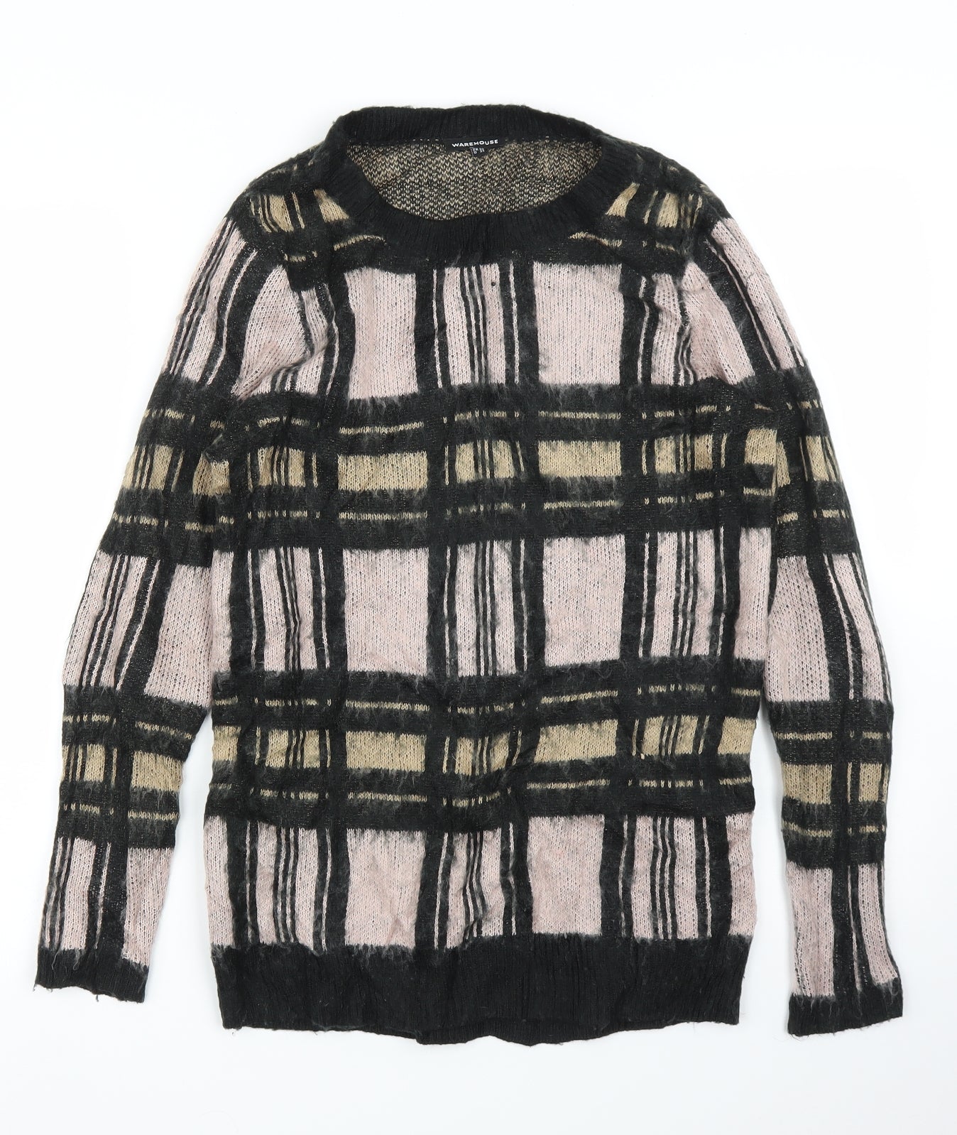 Warehouse Womens Pink Plaid  Pullover Jumper Size 8