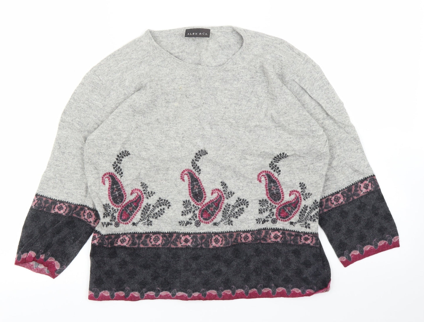 Alex & Co Womens Grey Paisley  Basic Blouse Size M