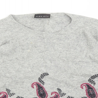 Alex & Co Womens Grey Paisley  Basic Blouse Size M