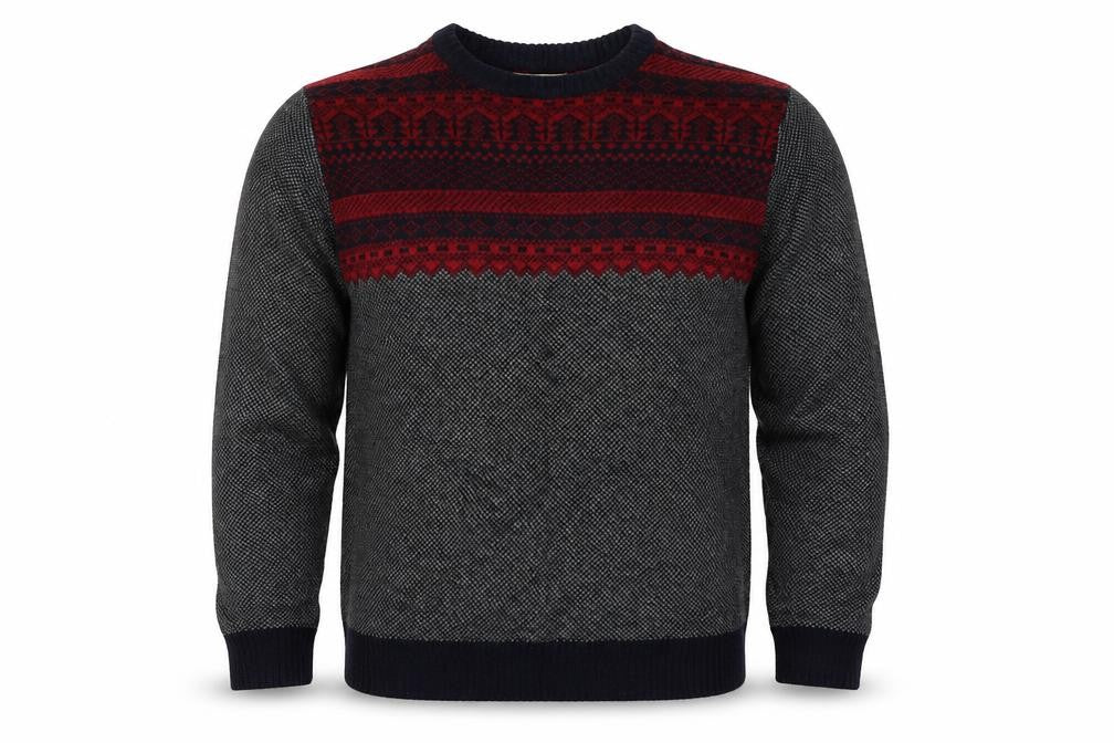 Avenue Mens Grey Fair Isle  Pullover Jumper Size L