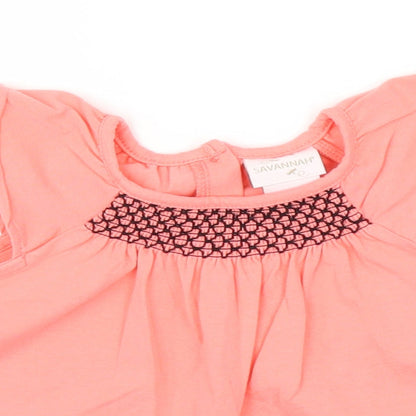 Close-up detail of Savannah girls’ pink basic blouse, size 9-12, months