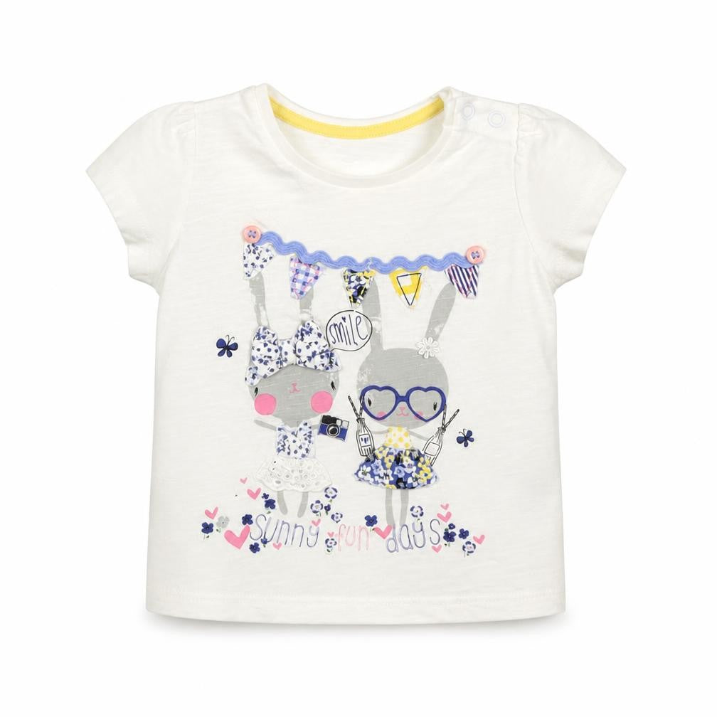 Mothercare Girls White   Basic T-Shirt Size 9-12 Months  - Rabbit