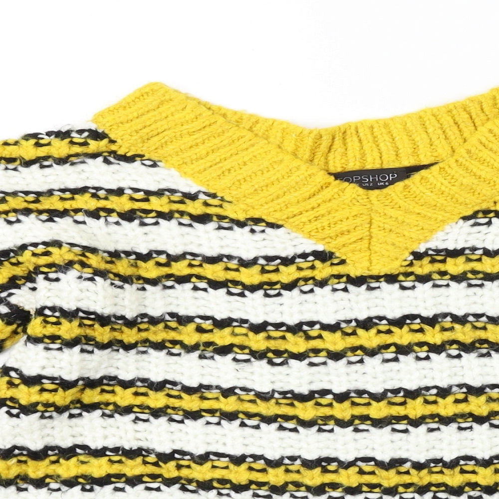Topshop  Womens White Striped  Pullover Jumper Size 6