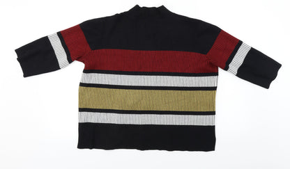 Back view of Papaya women’s black striped jumper, size UK 18
