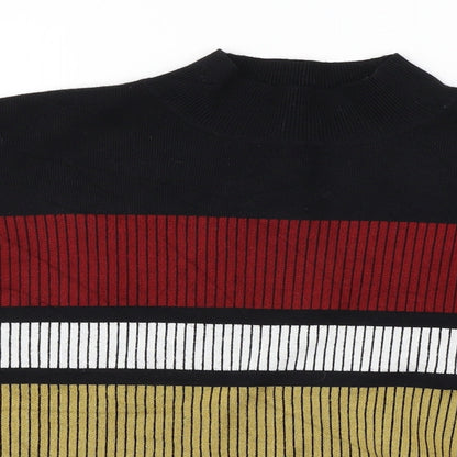 Close-up detail of Papaya women’s black striped jumper, size UK 18