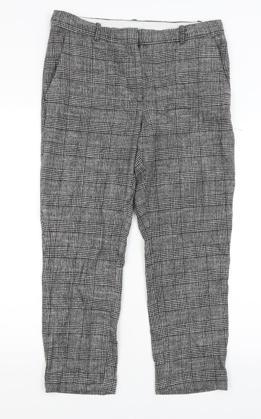 H&M Womens Grey Plaid  Trousers  Size 14 L25.5 in
