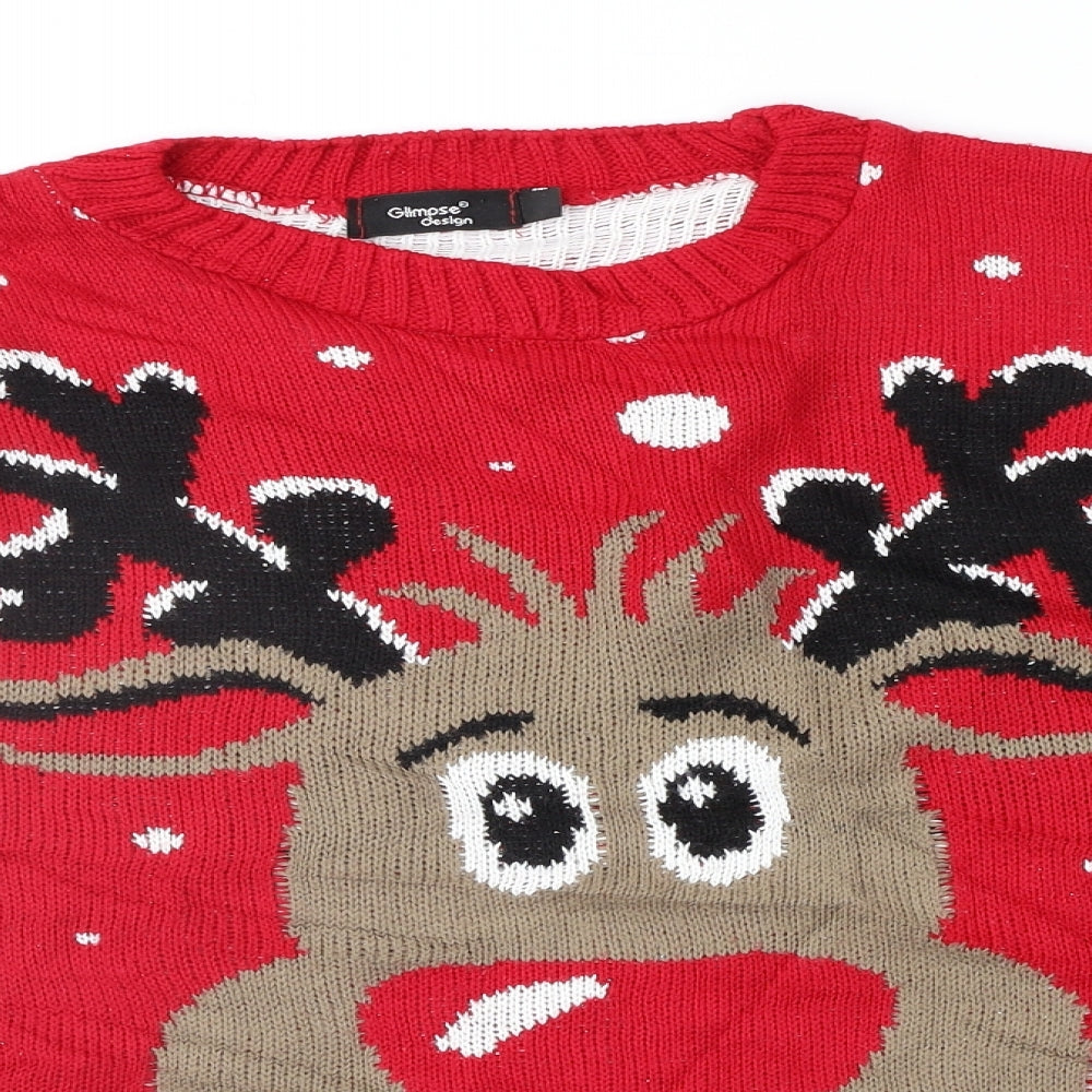 Glimpse Design Womens Red Fair Isle  Pullover Jumper Size M  - Xmas