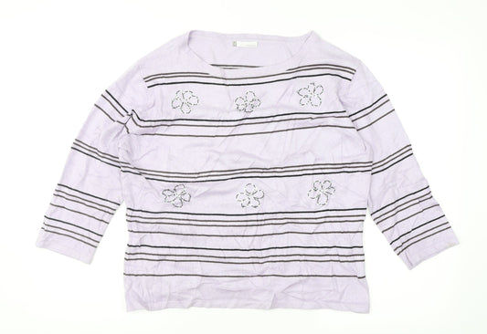 Viz-A-Viz Womens Purple Striped  Pullover Jumper Size 16