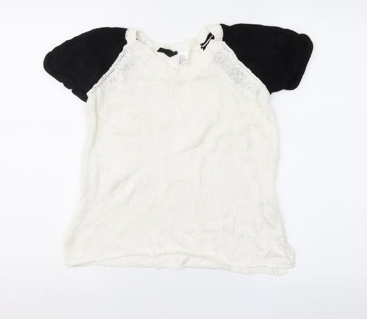Divided Womens White Geometric  Pullover Jumper Size S