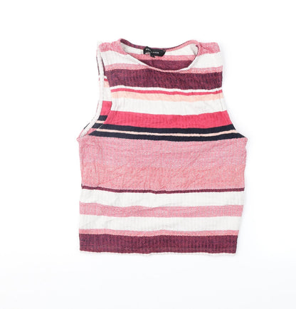 New Look Womens Pink Striped  Cropped Blouse Size 10