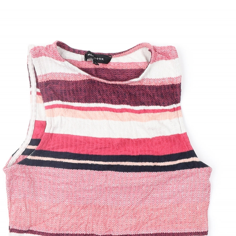 New Look Womens Pink Striped  Cropped Blouse Size 10