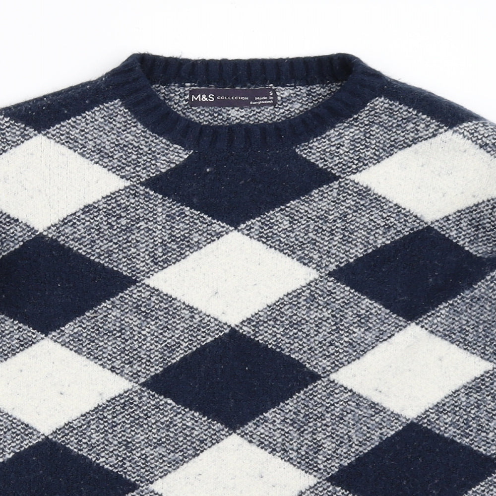 Marks and Spencer Womens Blue Argyle/Diamond  Pullover Jumper Size S