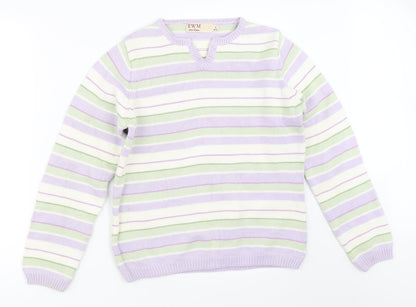 EWM Womens Purple Striped  Pullover Jumper Size 10