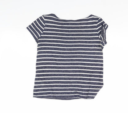 Back view of Atmosphere women’s blue striped cropped t-shirt, size UK 6
