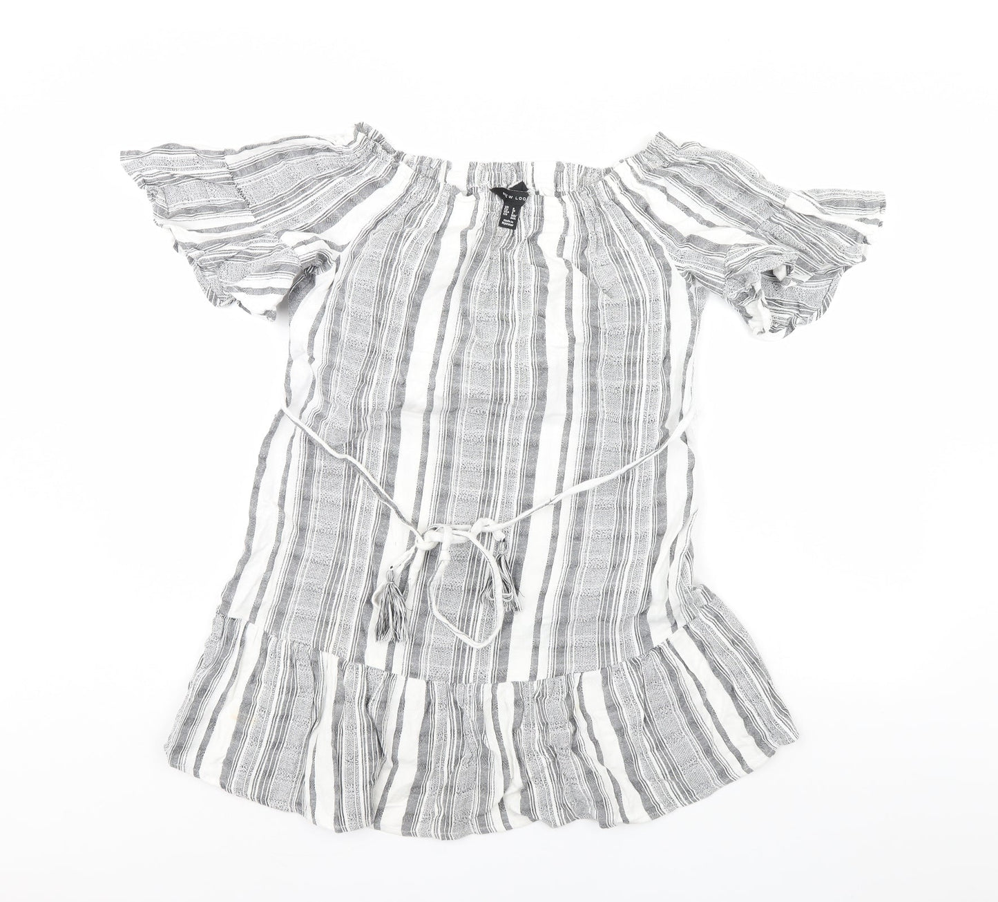 New Look Womens Grey Striped  Basic Blouse Size 8