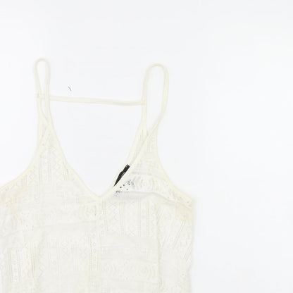 Close-up detail of Atmosphere women’s ivory basic tank, size UK 8