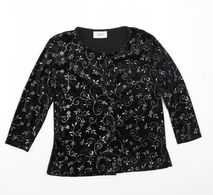 Suchita Womens Black Floral  Basic T-Shirt Size 2