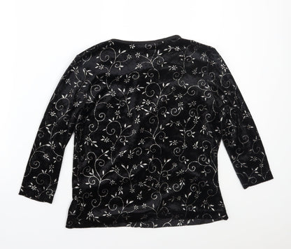 Suchita Womens Black Floral  Basic T-Shirt Size 2