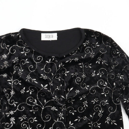 Suchita Womens Black Floral  Basic T-Shirt Size 2