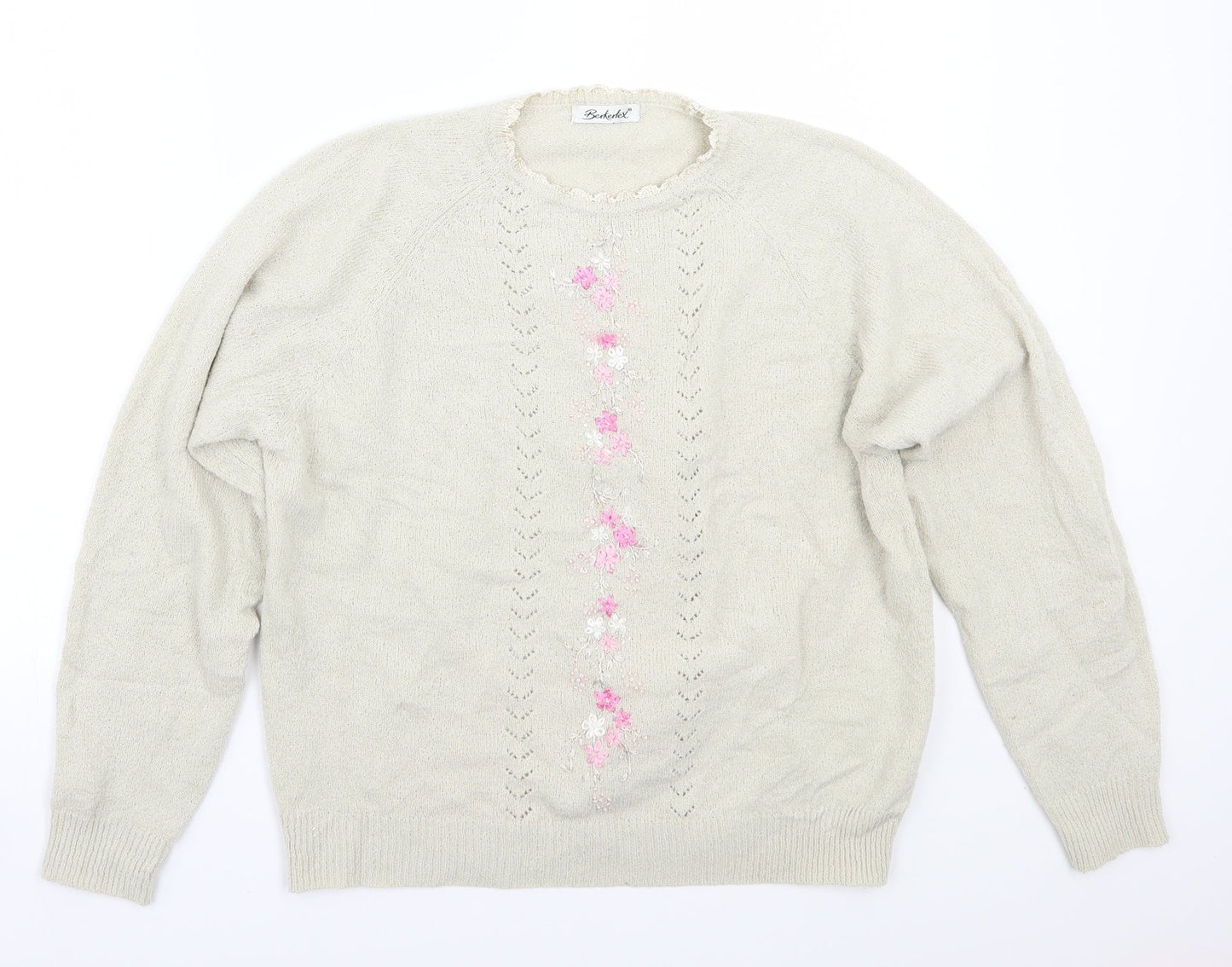 Berkertex Womens Beige Floral  Pullover Jumper Size 16