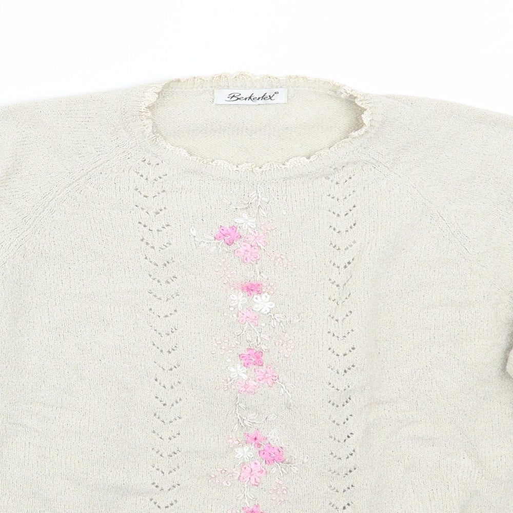 Berkertex Womens Beige Floral  Pullover Jumper Size 16