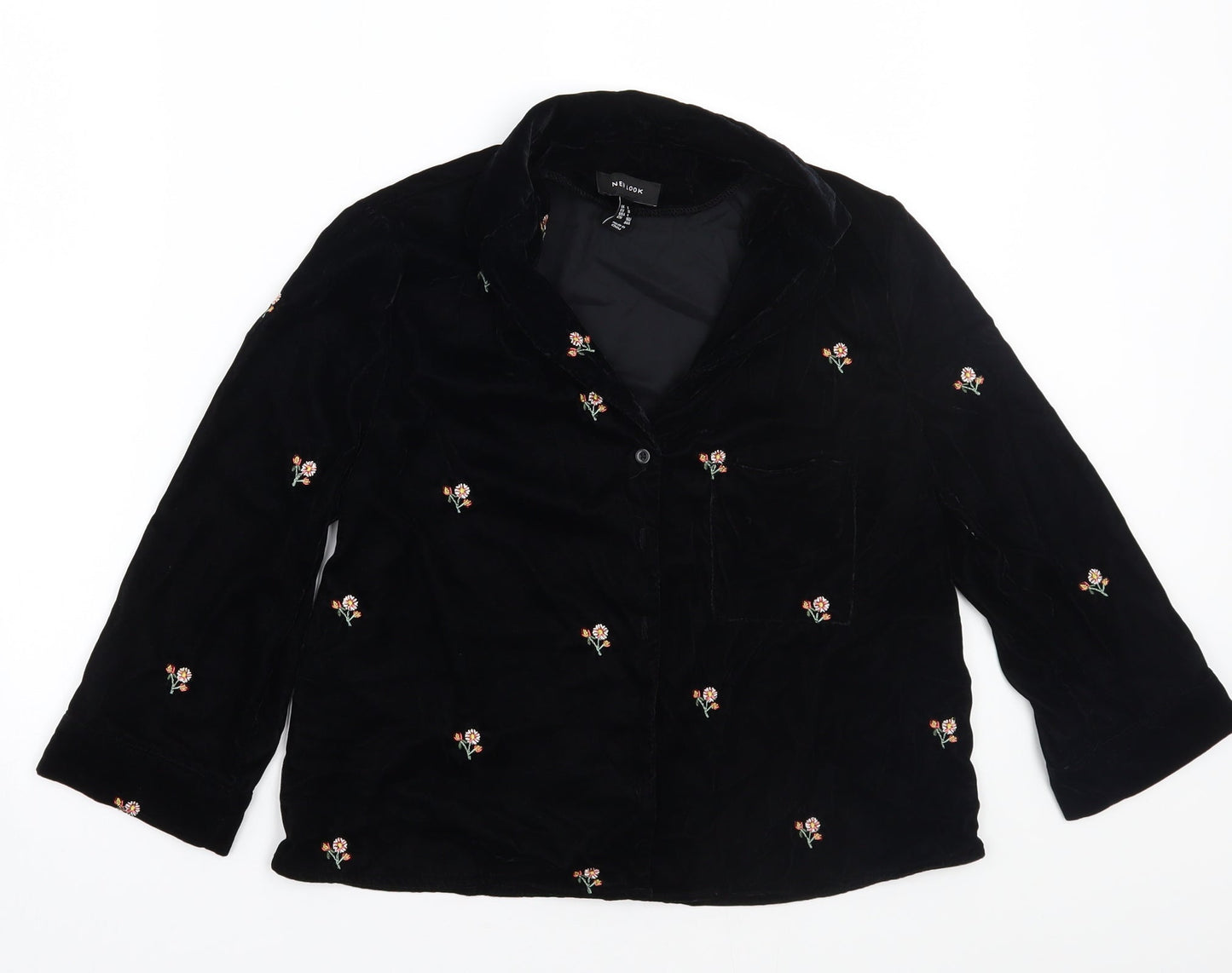 Newlook Womens Black Floral  Basic Button-Up Size 8