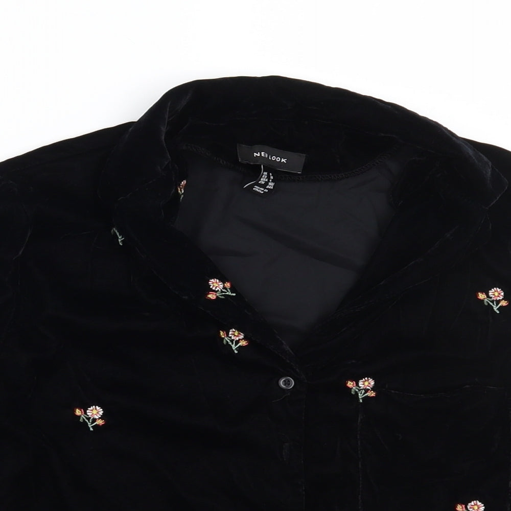 Newlook Womens Black Floral  Basic Button-Up Size 8