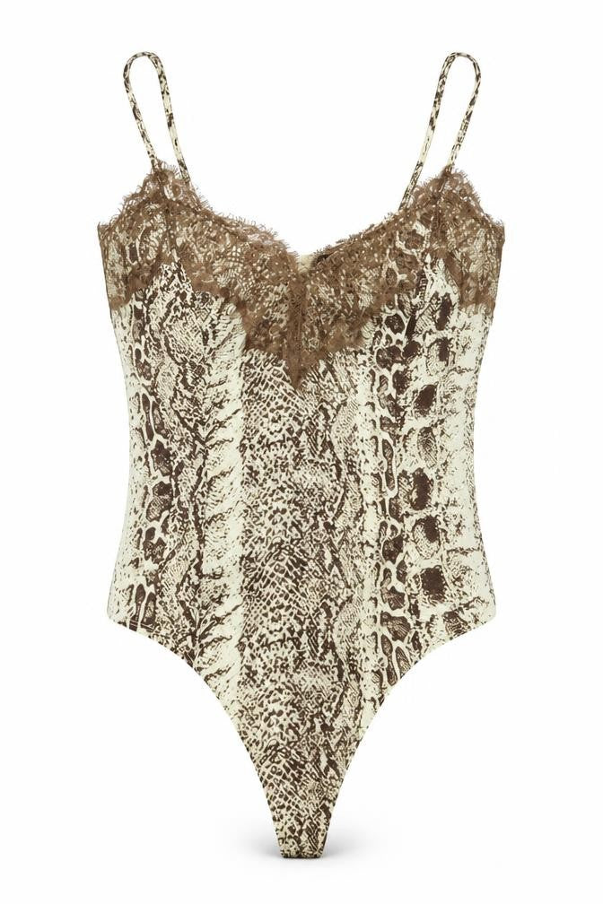PRETTYLITTLETHING Womens Beige Animal Print  Bodysuit One-Piece Size 8